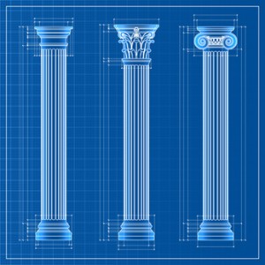 classic columns blueprint sketch, vector